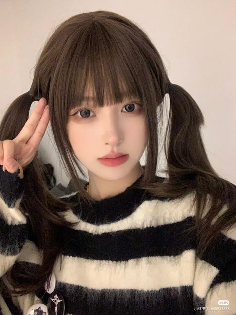 Cute Bangs Long Hair, Twintail Hairstyles, Anime Tomboy, Korean Haircuts, Haircuts To Try, Ulzzang Hair, Girl With Pigtails, Cute Bangs, Fall Blonde Hair