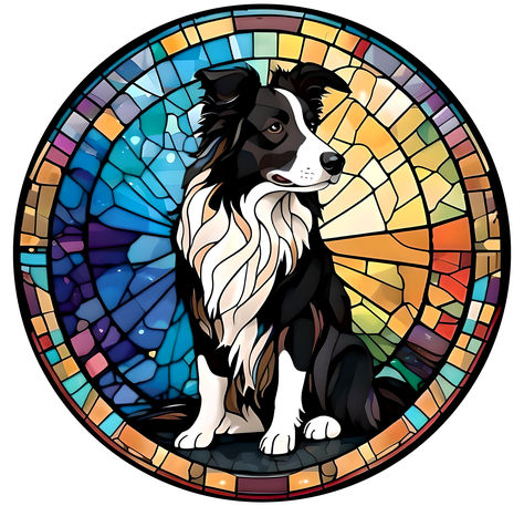 Digital art of a border collie in stained glass. Border Collie Quilt, Border Collie Art Drawing, Border Collie Dibujo, Collie Dog Drawing, Border Collie Drawing, Border Collie Colors, Beagle Tattoo, Border Collie Art, Clever Dog