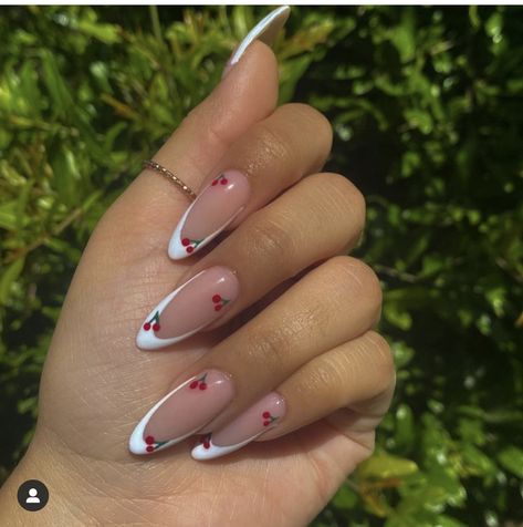 Almond Nails Cherry Design, Summer Nails Cherry, Cherry Nails Designs, Nail Colors Summer, Nail Inspo Summer, Nails Cherry, Nail 2022, Summer Nail Colors, Summer Nail Ideas