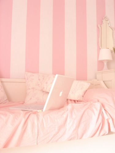 Pastel Pink.  Ahhhhh...  http://thebookofsecrets.tumblr.com/post/220723006/lottiebites-la-belle-vie-adorablelife  #pink #pastel Pink Striped Walls, Striped Walls, Girly Room, Shabby Chic Bedrooms, Secret Rooms, Pink Bedroom, Pink Room, Chic Bedroom, Dream Rooms