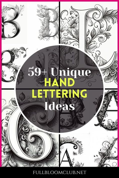 Learn the basics of hand lettering and create beautiful pieces of art with this guide! 59 ideas included to get you started, plus a few tips to help you perfect your skills. #handlettering #lettering #art #diy #tutorial Calligraphy Font Alphabets, Different Letters Styles Alphabet, Flowers Alphabet Letters, Hand Calligraphy Alphabet, Fancy Letters Fonts Hand Drawn, Decorative Letters Drawing, Victorian Lettering Alphabet, U Calligraphy Letter, Fancy Letters Fonts Design