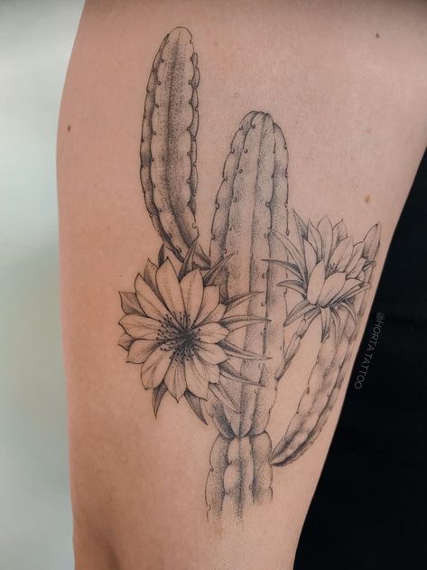 Cactus Tattoo Women, Boho Cactus Tattoo, Cereus Tattoo, Saguaro Blossom Tattoo, Floral Cactus Tattoo, Cactus Flower Tattoo Desert Rose, Desert Inspired Tattoos, Saguaro Cactus Blossom Tattoo, Desert Plants Tattoo