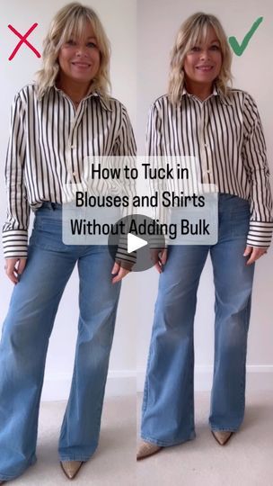 How To Tuck Blouse Into Jeans, Tuck Blouse In Jeans, Tucked In Shirt Outfit High Waist, Tuck Shirt Into Skirt, How To Tuck A Shirt Into Jeans, Tucked In Button Up Shirt Outfit, Tucked Shirt Outfit, How To Tuck In Shirt Women Button Up, Tuck Shirt Into Jeans How To