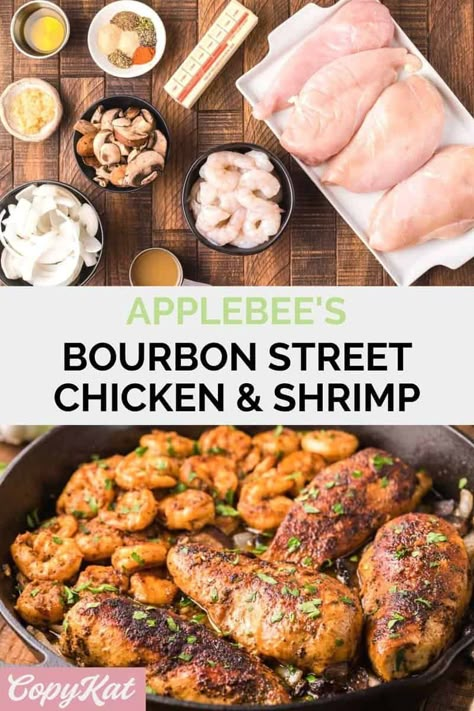 Burbon Chicken And Shrimp Applebees Recipe, Cajun Chicken And Potatoes Recipes, Applebees Bourbon Street Chicken And Shrimp Recipe, Copycat Bourbon Street Chicken, Blackstone Chicken And Shrimp, Chicken And Shrimp Meals, Chicken With Shrimp Recipes, Baked Chicken And Shrimp Recipes, Applebees Bourbon Chicken