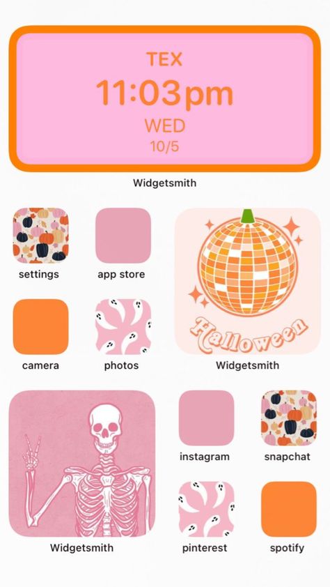 Preppy Homescreen Halloween, Ios 16 Home Screen Ideas Halloween, Halloween Ios 16 Homescreen, Preppy Medium Widget, Colorful Homescreen Ideas, Preppy Halloween Widgets, Preppy Fall Homescreen, Homescreen Ideas Halloween, Preppy Phone Widgets