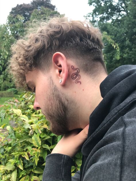 Snake Tattoo Behind Ear, Mens Behind Ear Tattoo, Behind Ear Tattoos, Ear Tattoos, Snake Tattoo, Piercing Tattoo, Neck Tattoo, Ear Tattoo, Behind Ear Tattoo