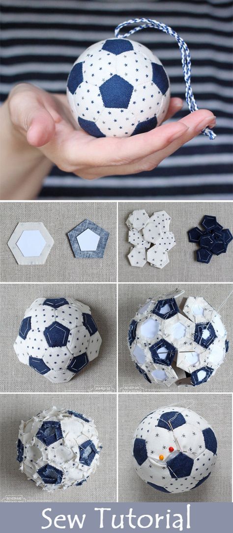 Patchwork Football Tutorial. How to sew for beginners. Sewing ideas. Step by step illustration tutorial.  #tutorial #sew #free #pattern #diy #ideas #sewing #stepbystep #howto  #sewing #football #patchwork Fabric Basket Tutorial, Sew Sweetness, Illustration Tutorial, Sew Ins, Beginner Sewing, Beginner Sewing Projects Easy, Leftover Fabric, Fabric Baskets, Sewing Projects For Beginners