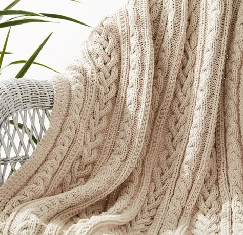 Braided cables knit throw Knit Throw Blanket Pattern, Cable Knit Throw Blanket, Knitting Blankets, Cable Knit Blankets, Knitting Patterns Free Blanket, Cable Knit Throw, Throw Blanket Pattern, Knit Blankets, Knitted Afghans