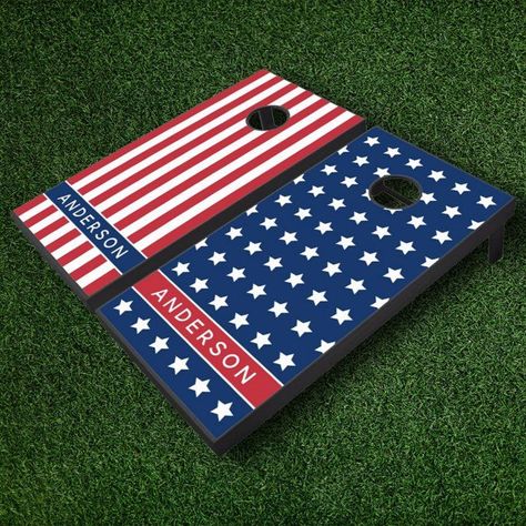 American Flag Red White Blue Custom Monogram Name Cornhole Set - U.S.A Cornhole Backyard, Angry Elephant, American Flag Cornhole Boards, Diy Cornhole, Cornhole Boards Designs, Cornhole Designs, Game Diy, Lush Landscaping, Family Projects