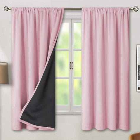 Amazon.com: BGment Thermal Insulated 100% Blackout Curtains for Bedroom with Black Liner, Double Layer Full Room Darkening Noise Reducing Rod Pocket Curtain (52 x 63 Inch, Pure White, 2 Panels) : Home & Kitchen Curtains For Nursery, Dark Bedrooms, Installing Curtain Rods, Kids Blackout Curtains, Pink Blackout Curtains, Small Curtains, Dark Bedroom, Curtains For Bedroom, Nursery Curtains