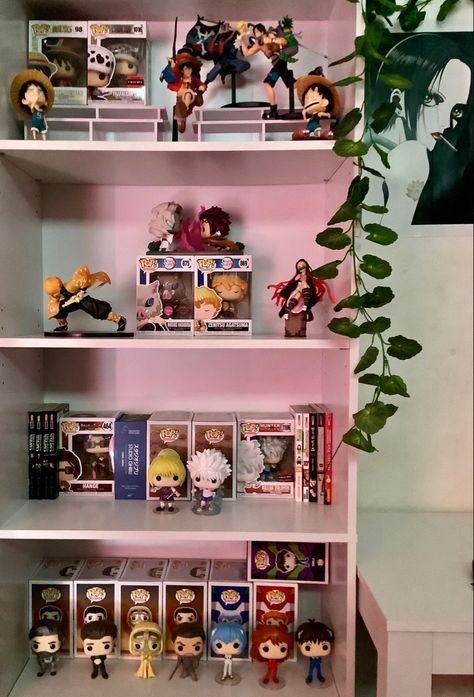 anime shelf, anime room, anime manga, manga shelf, room decor Anime Funko Pop Collection, Funko Pop Room, Pop Figure Display Ideas, Funko Pop Shelf, Funko Display Ideas, Funko Pop Display Ideas, Funko Pop Shelves, Anime Shelf, Funko Pop Display