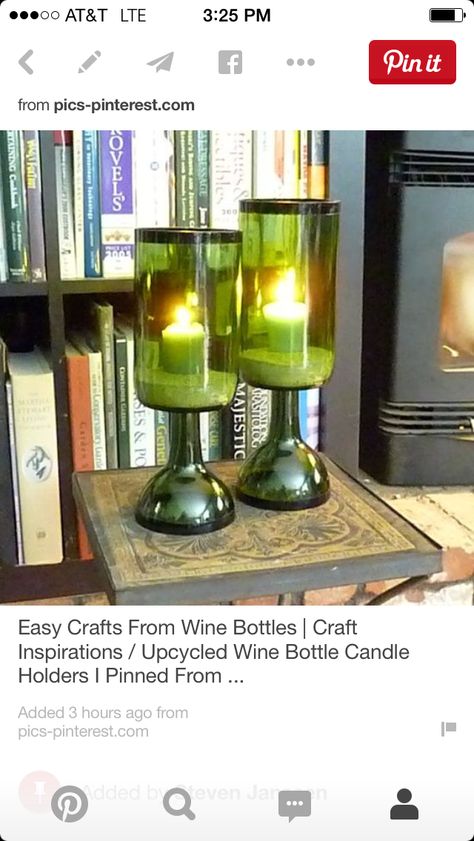 Glass Bottle Candle Holder, Jar Upcycle, Glass Bottle Candles, Candles Wine, Wine Bottle Candle Holder, Stick Decor, Wine Bottle Candle, Wine Bottle Project, Bottle Candle Holder