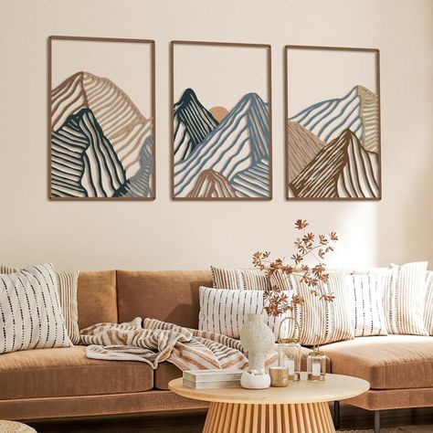 Mountain Scene Metal Wall Art Decor: The Package Includes 3 Mountain Scene Metal Wall Sculptures, Featuring Simple Mountain Shape And Vintage Colorful Color, Delicate And Beautiful, Easy To Satisfy Your Various Requirements For Daily Home Decoration Proper Size: The Vintage Colorful Art Wall Decor Measures About Approx. 43 X 30.4 Cm/ 16.9 X 12 Inches, Proper Size Adopted, Not Too Big Or Too Small, Fit Your Other Wall Art Well, Eye Catching As Well As Attractive, Will Not Take Up Too Much Space Wal Art, Nature Wall Decor, Metal Wall Sculpture, Abstract Minimalist, Metal Wall Art Decor, Home Bathroom, Mountain Wall Art, Wall Decor Set, Nature Wall