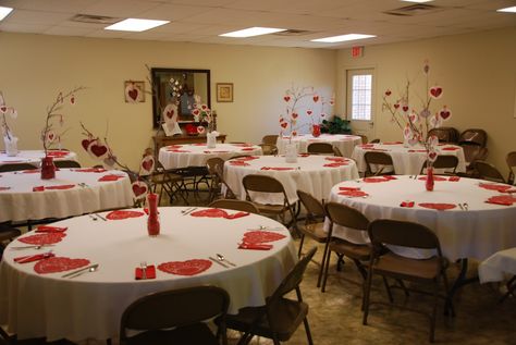 Church Centerpieces for Banquet | Shine Like Stars: Valentine's Banquets - For the Young and Old and In ... Valentine Decor For Church, Valentine Party Table Decorations, Valentines Day Banquet Church, Valentine Banquet Ideas, Valentine Centerpieces Elegant, Valentine's Centerpieces, Church Valentines Party, February Decorations, Valentines Banquet