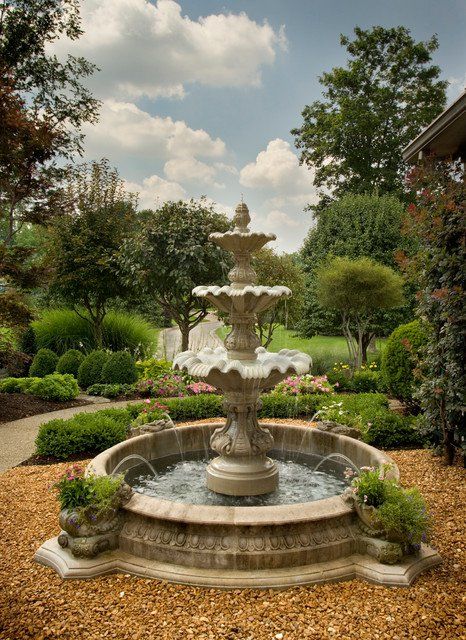 19 Brilliant Tiered Fountain Design To Enhance The Look Of Your Courtyard Small Courtyard Garden, Courtyard Garden Design, Yard Fountain, Fountain Landscape, Kolam Air, Water Fountain Design, Small Courtyard, Air Mancur, Garden Water Fountains