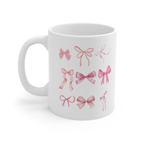 Coquette Items, Bow Mug Pottery, Bow Ceramic, Bow Ceramic Mug, Pink Ceramic Mug, Pink Mugs Aesthetic, Gifts For College Students, Coquette Mug, Bows Coquette