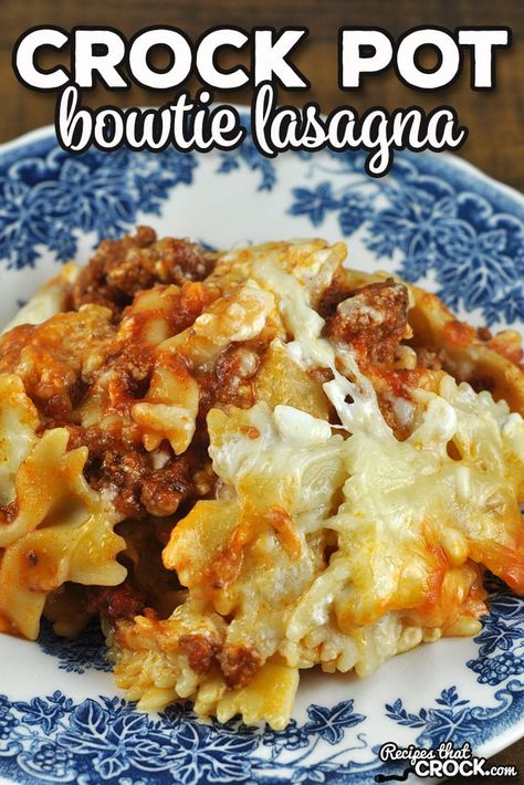 Making lasagna doesn't have to be hard with this Crock Pot Bowtie Lasagna recipe. It is a real crowd pleaser for its taste too! via @recipescrock Crock Pot Bowtie Casserole, Crockpot Bowtie Pasta Casserole, Crockpot Lasagna With Bowtie Pasta, Crockpot Bowtie Casserole, Crockpot Bowtie Lasagna, Crock Pot Meals For Large Groups, On The Go Sports Meals, Crock Pot Lasagna Easy, Fast Crock Pot Recipes