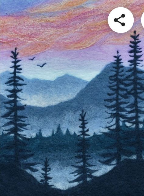 Sunrise In The Mountains, Felt Painting, Wool Painting, Mountain Sunrise, Fabric Panel Quilts, Picture Tree, Needle Felting Diy, Wool Felt Projects, Felted Wool Crafts