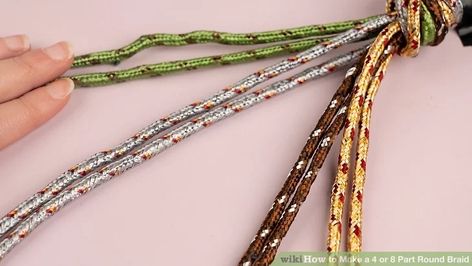 3 Ways to Make a 4 or 8 Part Round Braid - wikiHow 8 Strand Round Braid, Round Braid, Overhand Knot, Leather Dog Leash, Types Of Braids, Braid Patterns, Strand Braid, Braid Tutorial, Tie Knots