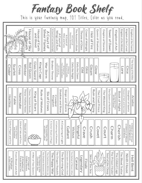 Tbr List Template, Fantasy Book Shelf, Bookshelf Journal, Fantasy Bookshelf, Book Reading List, Genre Challenge, Book Checklist, Reading Journal Printable, Books Journal