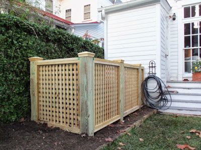 Fencing Around Air Conditioner, Hvac Surround, Fence Around Hvac Unit, Air Conditioner Enclosure, Fence To Hide Air Conditioner, Lattice Garbage Can Enclosure, Hvac Enclosure, Ac Surround, Fence Around Trash Cans