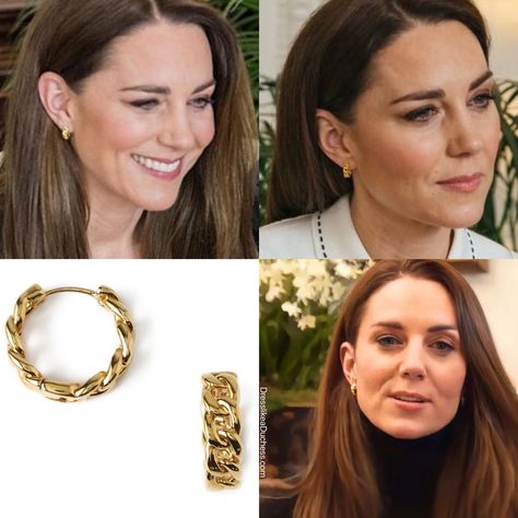 Kate Middleton Gold Earrings, Zoom Outfit, Gold Hoop Earrings Outfit, Kate Middleton Earrings, Kate Middleton Jewelry, Royal Jewellery, Cambridge Family, Kate Middleton Outfits, Kate Middleton Style