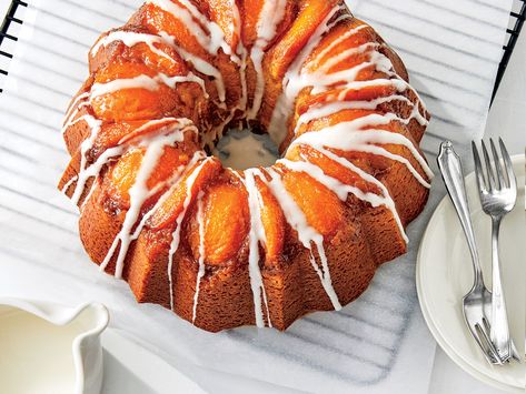 Peach-Bourbon Upside-Down Bundt Cake Cake With Pudding Filling, Cake With Pudding, Peach Bourbon, Southern Living Recipes, Peach Cake, Pound Cakes, Peach Recipe, Bundt Cakes Recipes, Bundt Pan