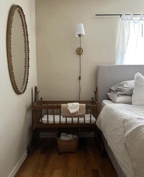 Bedroom With Bassinet, Room Sharing With Baby, Bassinet In Parents Room, Goth Nursery, 1800s Home, Nursery Nook, Cottagecore Living, Mom Edit, Nursery Room Design