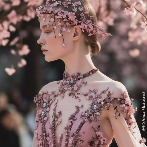 Cherry Blossom Costume, Sakura Dress, Prom Planning, Nature Outfits, Cherry Blossom Dress, Magical Dress, Dress Illustration, Fantasy Princess, Cherry Dress