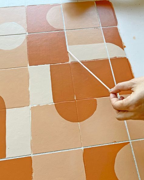 Diy Faux Tile Backsplash, Peel And Stick Tile Projects, Paint Faux Tile Backsplash, Paint Tile To Look Like Terracotta, How To Paint Over Tile Backsplash, Faux Tile Floor, Diy Painted Tile Backsplash, Painting Over Bathroom Tile Walls, Diy Apartment Backsplash Rental Kitchen