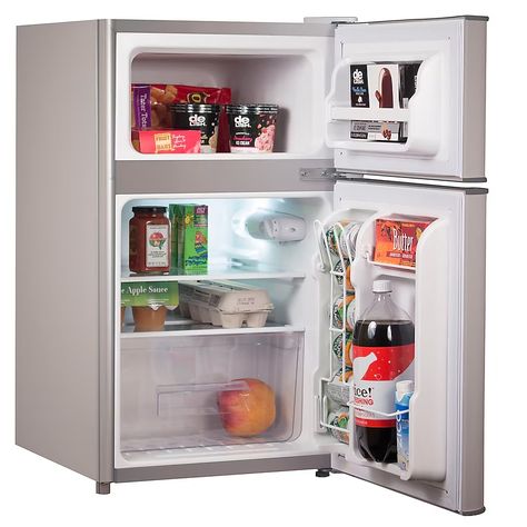 BLACK+DECKER 3.1-cu ft Mini Fridge with Freezer (Stainless Steel) ENERGY STAR in the Mini Fridges department at Lowes.com 2 Door Refrigerator, Mini Fridge With Freezer, Compact Fridge, Steel Garage, Mini Fridges, Room Corner, Compact Refrigerator, Door Shelves, Bottle Storage