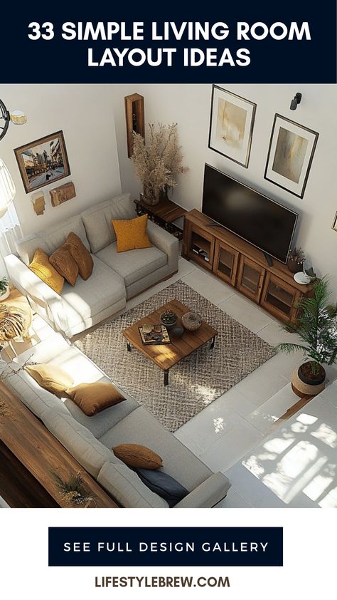 Explore 33 simple living room layout ideas that enhance home comfort and promote relaxation. Featuring versatile furniture arrangements for various space sizes. Interior Design Rectangular Living Room, 9x9 Living Room Layout, Small Family Living Room Ideas, Living Room Furniture Layout Ideas, Small Family Room Layout, Small Rectangular Living Room, Small Square Living Room Layout, Living Room Couch Ideas Layout, Square Living Room Layout