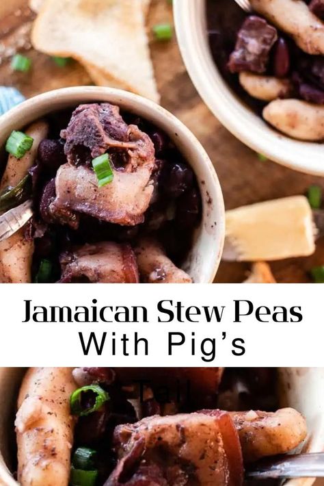 savory pork tail with beans, sliced scallions sprinkled on top Hog Maw Recipe, Meal For A Crowd, Jamaican Stew, Jamaican Stew Peas, Stew Peas, Cozy Winter Recipes, How To Soak Beans, Jamaican Cuisine, Peas Recipe