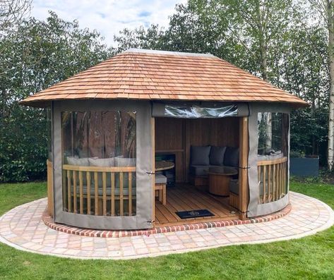 Gathering With Friends, Wooden Gazebo, Love Luxury, Sofa Seating, Circular Table, The Missing Piece, Garden Gazebo, Plush Sofa, Outdoor Living Room