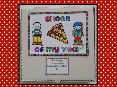 End of the Year Projects~ Pizza Keepsake Boxes and Memory Books End Of The Year Projects, Creative Classroom Ideas, Preschool Memory Book, Memory Book Kindergarten, School Keepsake, Chalk Talk, Memory Boxes, School House Rock, Pizza Boxes