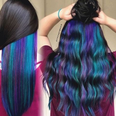 55 fabulous rainbow hair color ideas 2 in 2020 ... #hairideas #hairstyles Hidden Hair Color, Balayage Straight, Underlights Hair, Mermaid Hair Color, Galaxy Hair, Hair Color Underneath, Peekaboo Hair, Rainbow Hair Color, Creative Hair Color