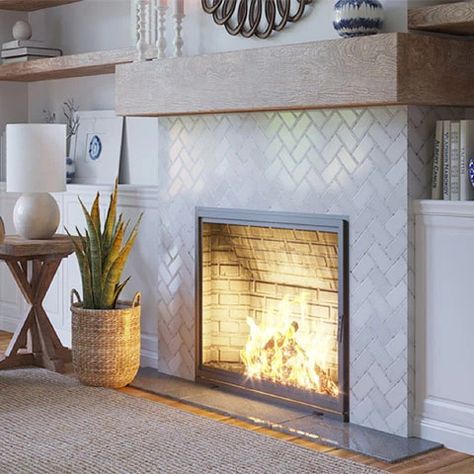 Warm Up with Fireplace Tile Ideas Different Types Of Stone Fireplaces, Tile Around Fireplace, Interior Fireplace, Fireplace Feature Wall, White Marble Mosaic, Fireplace Redo, Fireplace Update, Fireplace Tile Surround, Black Fireplace