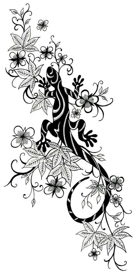 Lizard With Flowers Tattoo, Lizard And Flower Tattoo, Camilian Lizard Drawing, Gecko Tattoo For Women, Lizard Tattoo Design, Lizard Silhouette, Lines Embroidery, Lizard Drawing, Gecko Tattoo