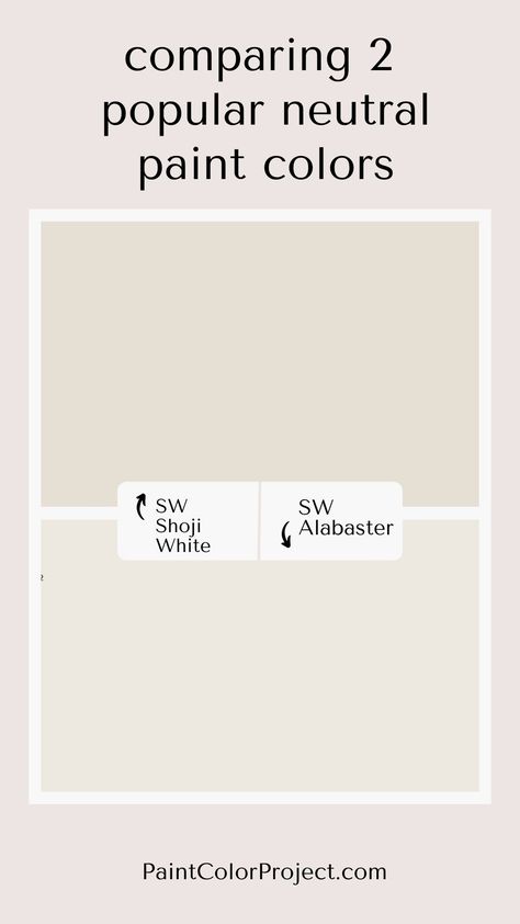 Looking for the perfect white paint color for your home? Let's compare Shoji White vs Alabaster to see if one might be perfect for your space! Shoji White Vs Agreeable Gray, What Trim Color Goes With Alabaster, Alabaster Vs Shoji White, Creamy Vs Alabaster, Alabaster Accent Colors, Alabaster With Pure White Trim, Exterior House Paint Color Schemes, Sherwin Williams Alabaster White, Popular Neutral Paint Colors