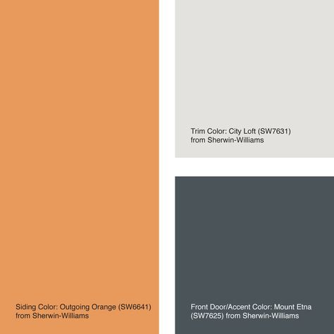 Exterior Color of the Week: 5 Ways to Make Orange Work for You Orange Siding House, Orange House Exterior Paint Colours, Orange Front Door Grey House, Orange Stone House Exterior, Orange Roof House Colors, Orange Exterior House Colors, Orange Roof House, Orange Houses, Brown House Exterior