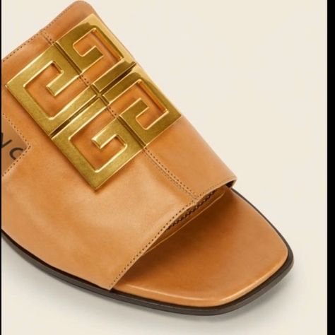 Givenchy 4G slides tan brown leather sandals slides mules Givenchy Slides, Givenchy Sandals, Sandals Outfit, Flat Mules, Brown Leather Sandals, Mule Sandals, Goat Leather, Perfect Shoes, Bergdorf Goodman