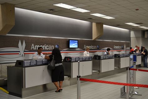 American Airlines Airport Check-In Signage Airport Counter, Check In Counter, Airport Ticket, Airport Immigration, Airport Ideas, Airport Tickets, Airport Check In, Flight Take Off, Air Port