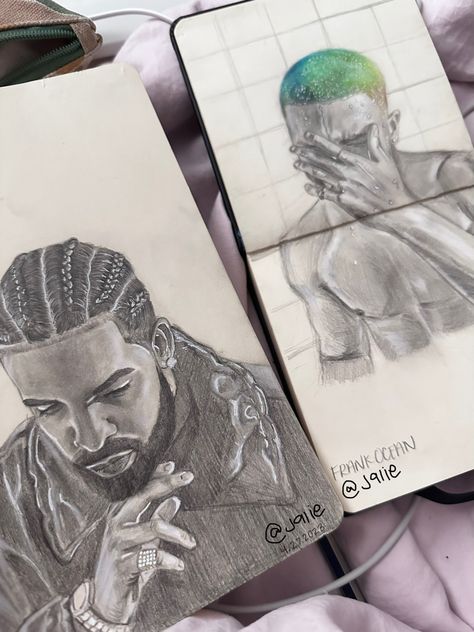 drake frank ocean drawing sketch sketchbook ideas layout art style blonde Drake Drawing Pencil, Drake Sketch, Book Art Drawing Sketchbook Pages, Frank Ocean Drawing, Rapper Drawings, Ocean Drawing, Pink Canvas Art, Gcse Art Sketchbook, Indie Drawings