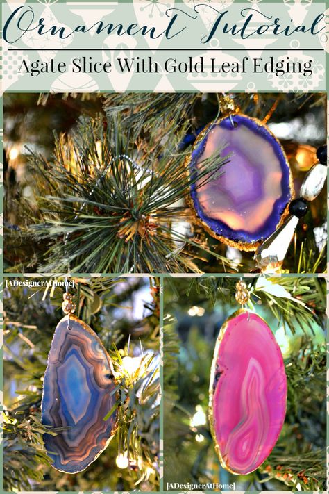 Agate Slice Crafts, Agate Ornaments, Agate Crafts, Christmas Lights Decor, Rock Wrapping, Stockings Diy, Rock Projects, Christmas Tree Bulbs, Nature House