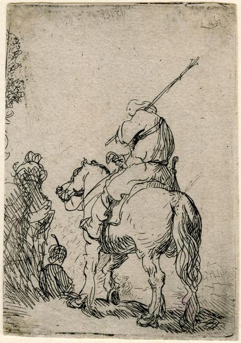 Turbaned Soldier on Horseback | Rembrandt Harmenszoon van Rijn | Drawings and Prints | The Morgan Library & Museum Rembrandt Etchings, Rembrandt Drawings, Rembrandt Art, Rangement Art, Art Baroque, Rembrandt Van Rijn, Master Drawing, On Horseback, Dutch Artists