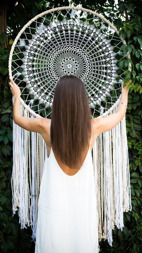 Large dreamcatcher, dream catcher wall hanging, boho dreamcatcher, crochet dreamcatcher, christmas gift for daughter Giant Dream Catcher, Dreamcatcher Crochet, Big Dream Catchers, Dream Catcher Wall Hanging, Dream Catcher Wall, Diy Tumblr, Crochet Dreamcatcher, Large Dream Catcher, Yarn Wall