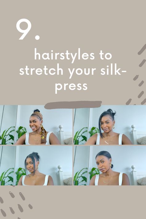 Hairstyles For Frizzy Straight Hair, Styling An Old Silk Press, How To Keep Up A Silk Press, Old Silk Press Hairstyles, Styles For Old Silk Press, Styling Silk Press Hair, Styling Old Silk Press, Black Women Silk Press Natural Hair, Old Silk Press Hair Hairstyles