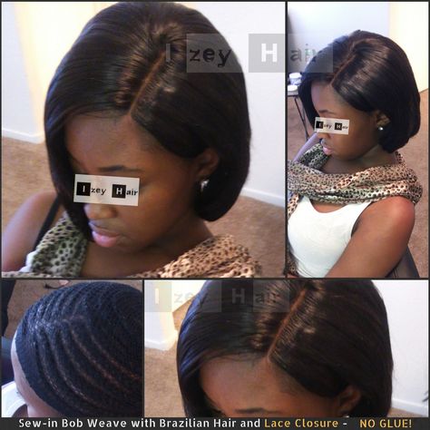 Sew-in Bob Weave with Lace Closure. No Glue!! . izeyhair.com (702) 907-4939 . . . . . #LaceClosure #Bob #BobWeave #BobStyle #SidePart #BrazilianHair #Sewin #SewinWeave #Weave #UnprocessedHair #HairWeft #HairCut #BrazilianHair #Braids #Braiders #Braider #BlackHairStyle #ProtectiveStyles #HairStylist #HairBraiders #AfricanBraider #Stylist #Hair #HairExtensions #HairInspiration #IzeyHair Sew In Weave With Closure, Child Hairstyles, Sew In Bob, Cute Weave Hairstyles, Weave With Closure, Long Weave Hairstyles, Bob Weave, Black Hairstyles With Weave, Sew In Hairstyles