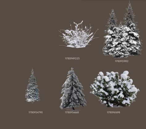 Bloxburg tree decals Realistic Bloxburg House Exterior Suburban, Bloxburg Winter House Color Scheme, Bloxburg Winter Tree Decals, Bloxburg Winter Plant Decals, Bloxburg Winter Wonderland Layout, Bloxburg Snowy Tree Decal, Winter Codes Bloxburg, Winter Decal Codes, Christmas Decal Bloxburg