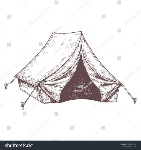 Camping tent for tourism, cartoon sketch illustration of travel equipment. Vector #Ad , #affiliate, #tourism#cartoon#Camping#tent Tent Camping Drawing, Campsite Drawing, Camp Sketch, Tent Sketch, Tent Illustration, Tent Drawing, Camp Signs, Canvas Wall Tent, Camping Drawing